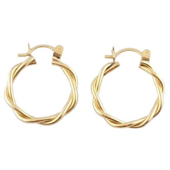 14K Yellow Gold Twist Hoop Earrings #15846 - Picture 1 of 8